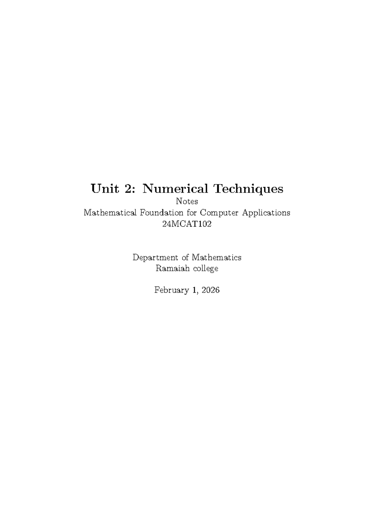 Unit 2: Numerical Techniques Notes for 24MCAT102 - Studocu