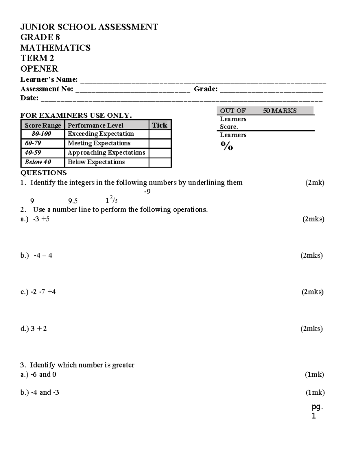 G8 Mathematics Term 2 Assessment 2024: Grade 8 Questions - Studocu