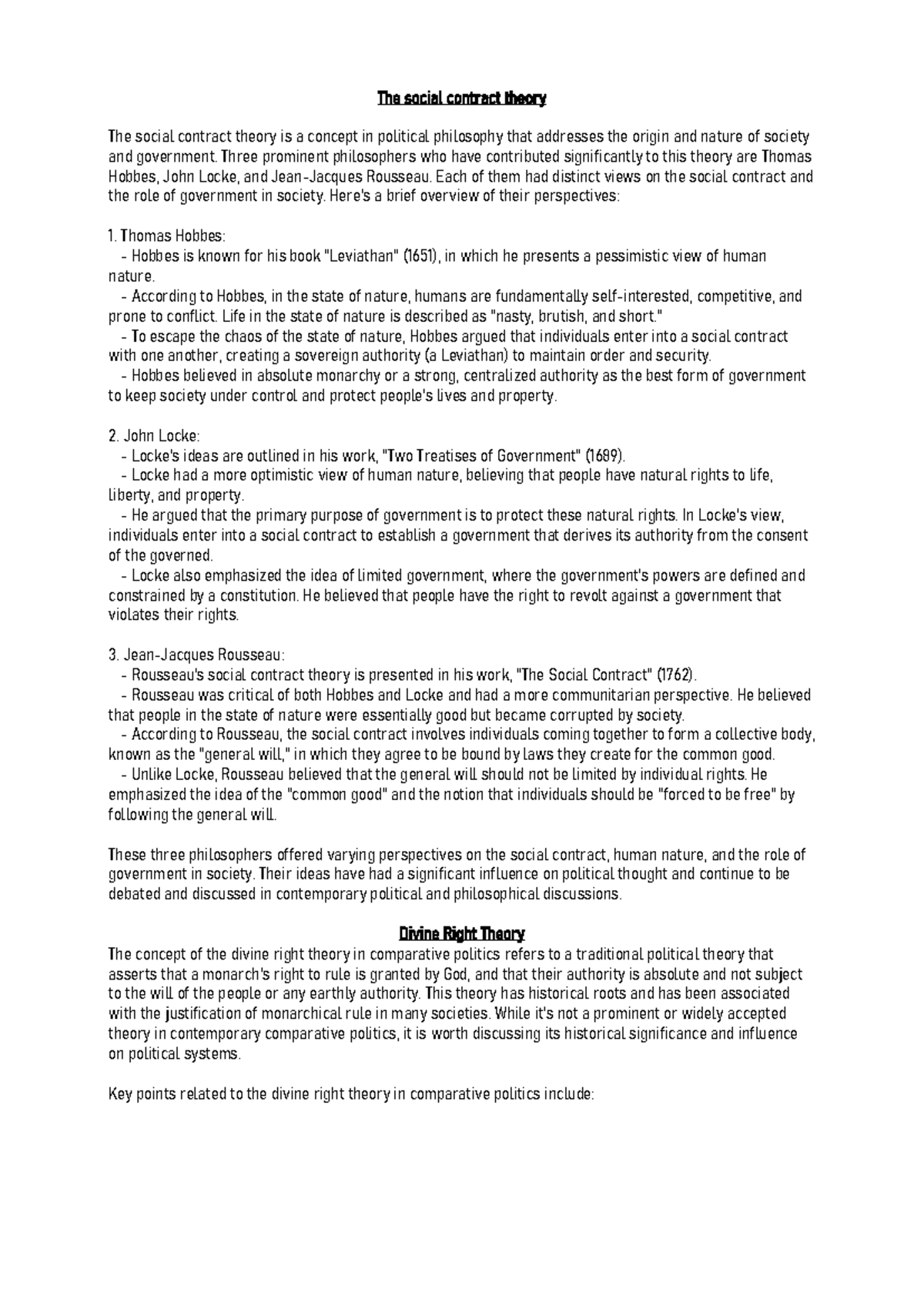 Theory - The social contract theory The social contract theory is a ...