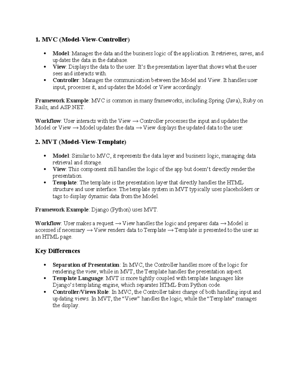 MVC vs MVT: Key Differences and Framework Examples Explained - Studocu