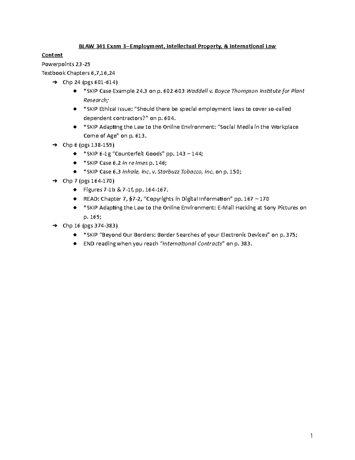 BLAW341 Final Exam Review: Employment & Intellectual Property Laws - Document Preview