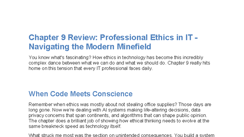 Chapter 9 Review: Professional Ethics in IT - Navigating Complexities