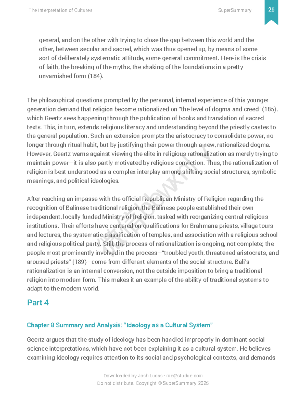 The interpretation of cultures super summary study guide 26 general