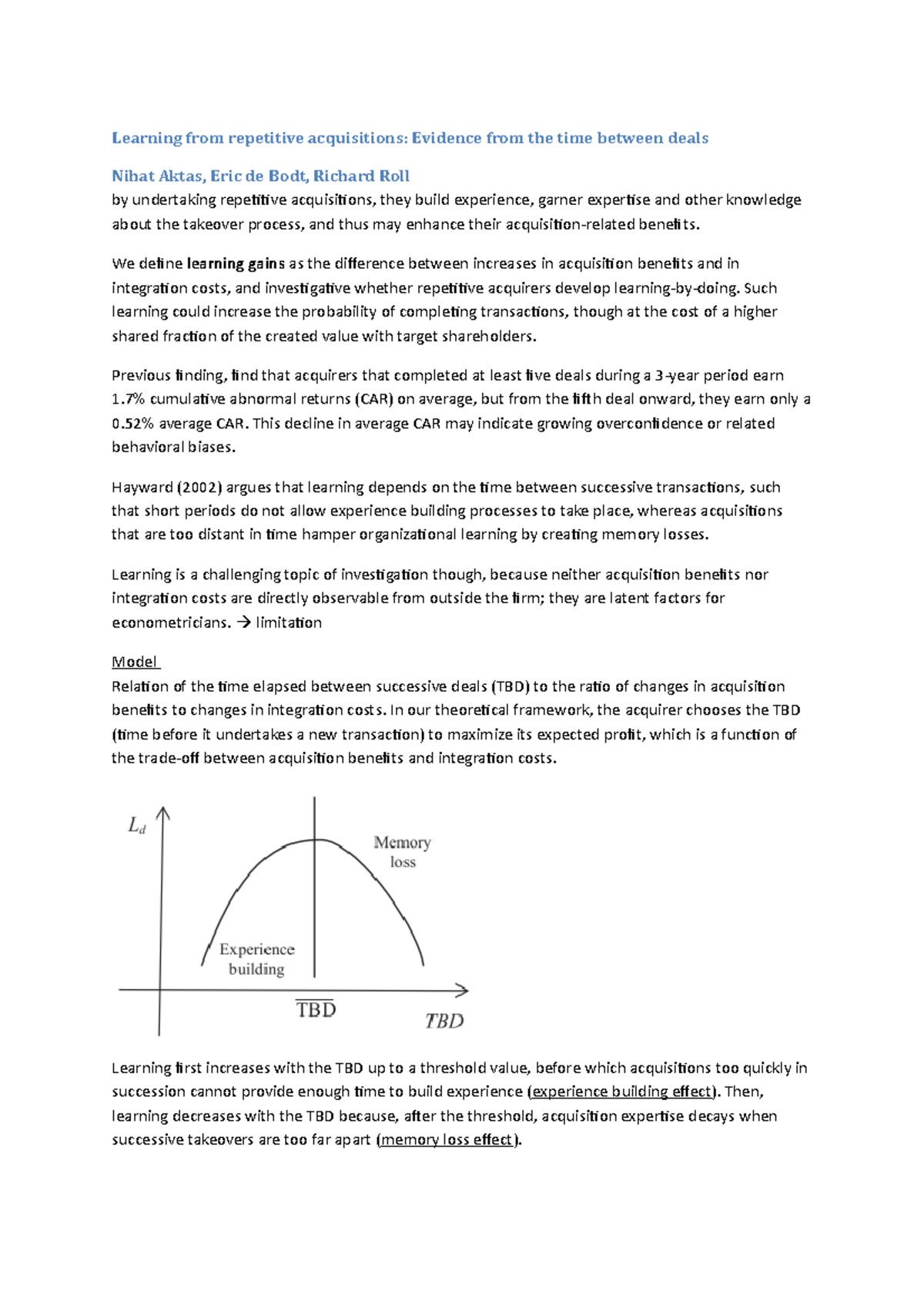 Learning Gains from Repetitive Acquisitions: Evidence from TBD Analysis ...
