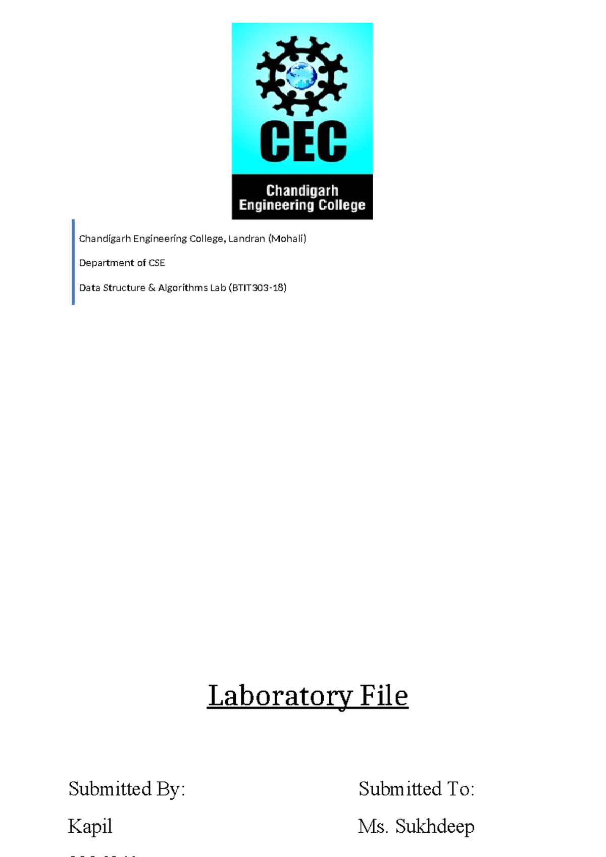 BTIT303-18 Data Structures & Algorithms Lab Practical File - Studocu