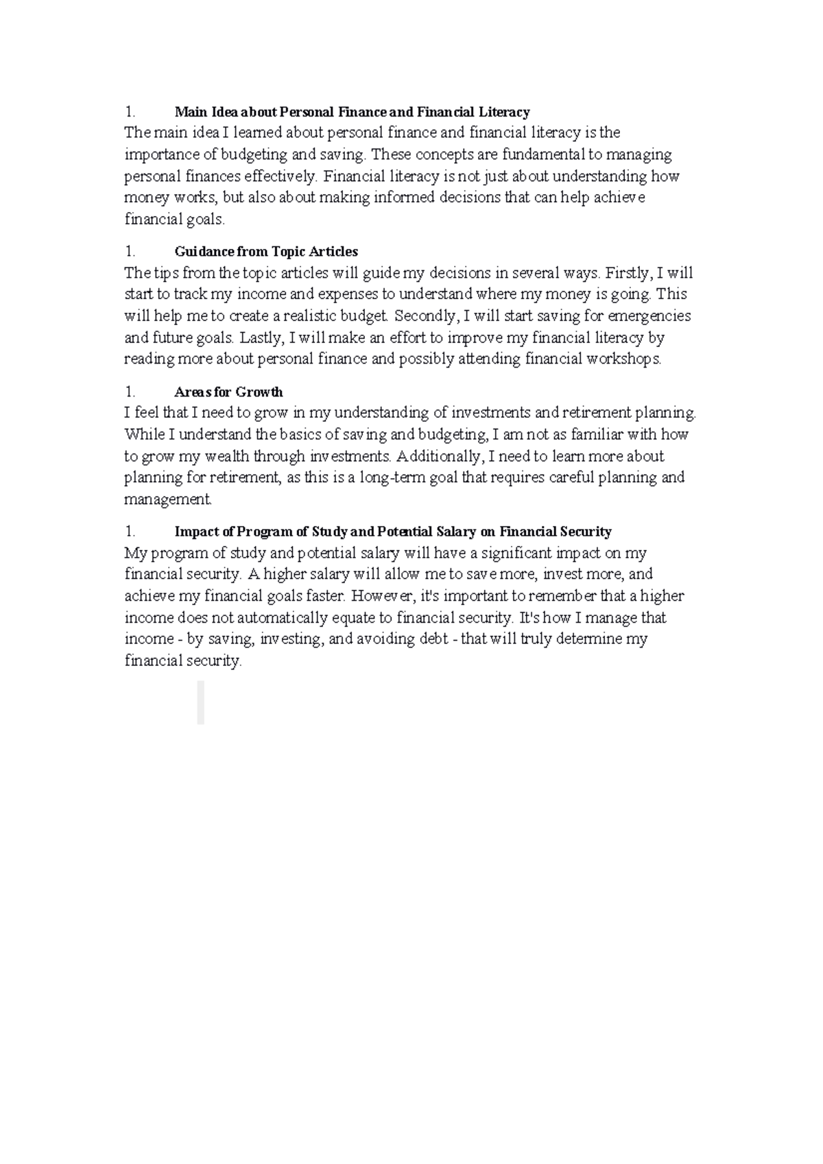 Personal Finance Basics: Key Insights on Budgeting & Literacy - Studocu