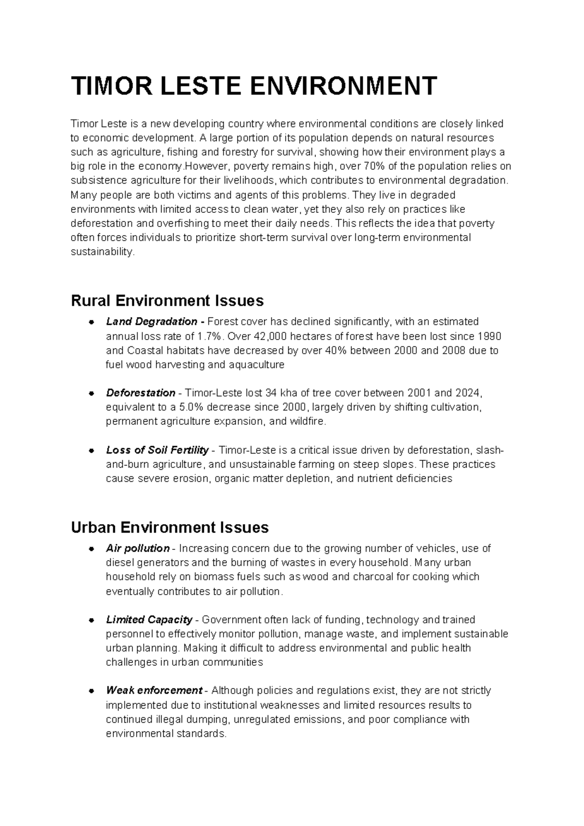 TIMOR LESTE ENVIRONMENT: Challenges in Sustainability and Development ...