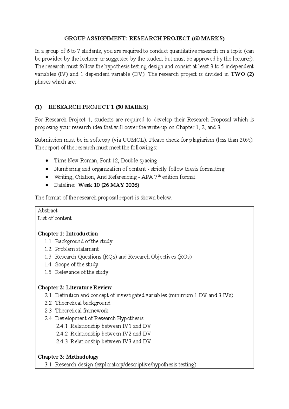 Group Assignment: Research Project (60 Marks) Guidelines - Studocu