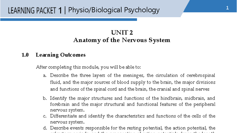 Psychology 1: Anatomy of the Nervous System - Lesson 2 Overview - Studocu