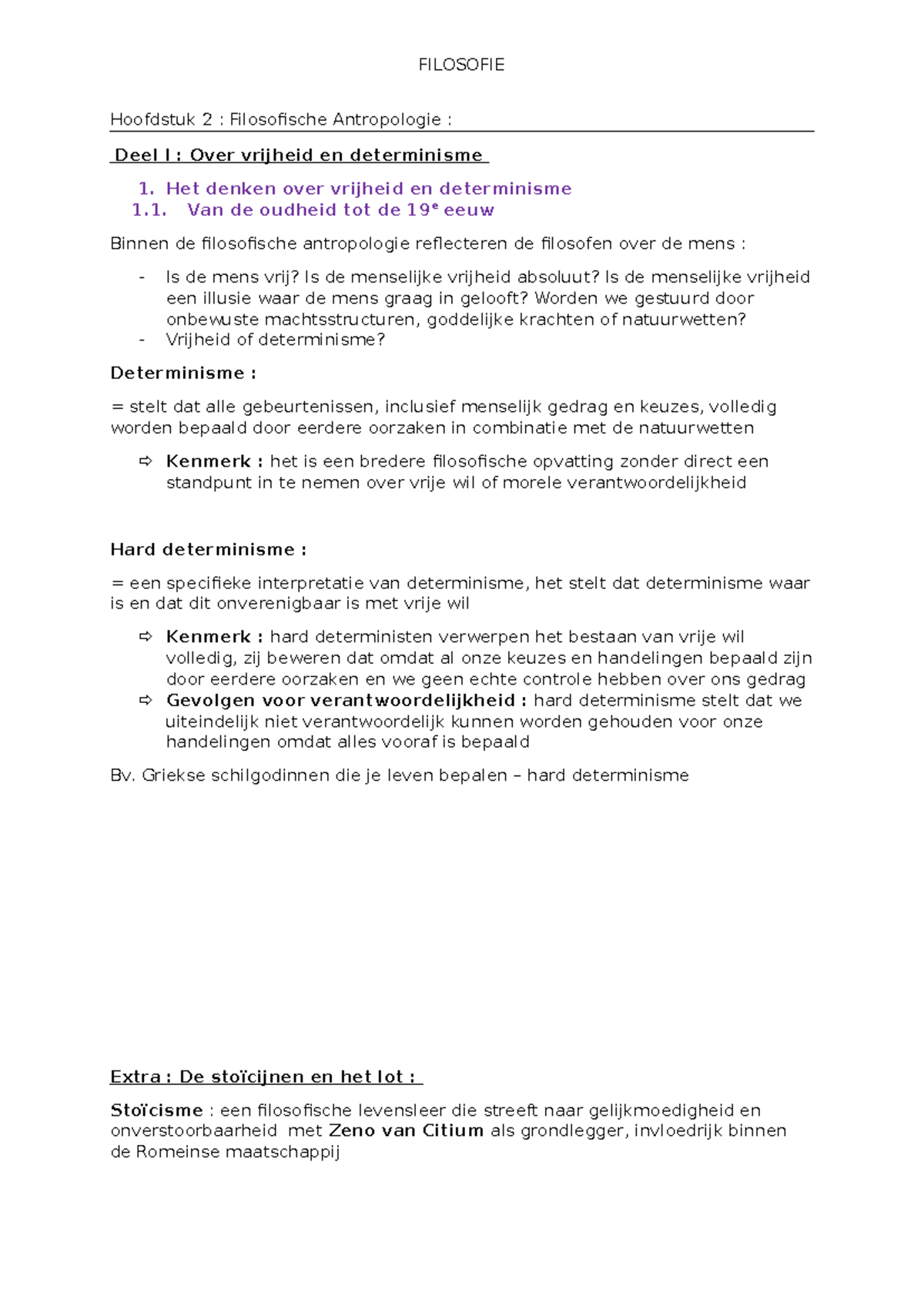 Filosofie Samenvatting Semester 2: Vrijheid, Determinisme en Menselijk ...