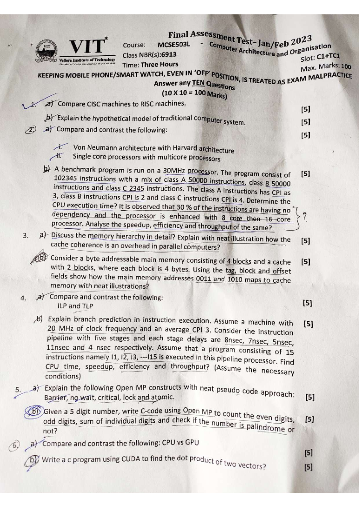 COA FAT PART-1 - FAT question paper - Computer Architecture and ...