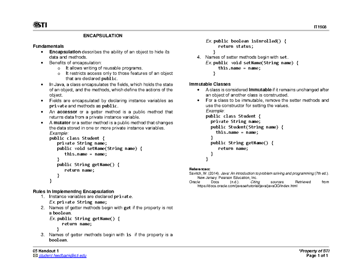 IT1908 - OOP5 Lecture on Encapsulation Fundamentals - Studocu
