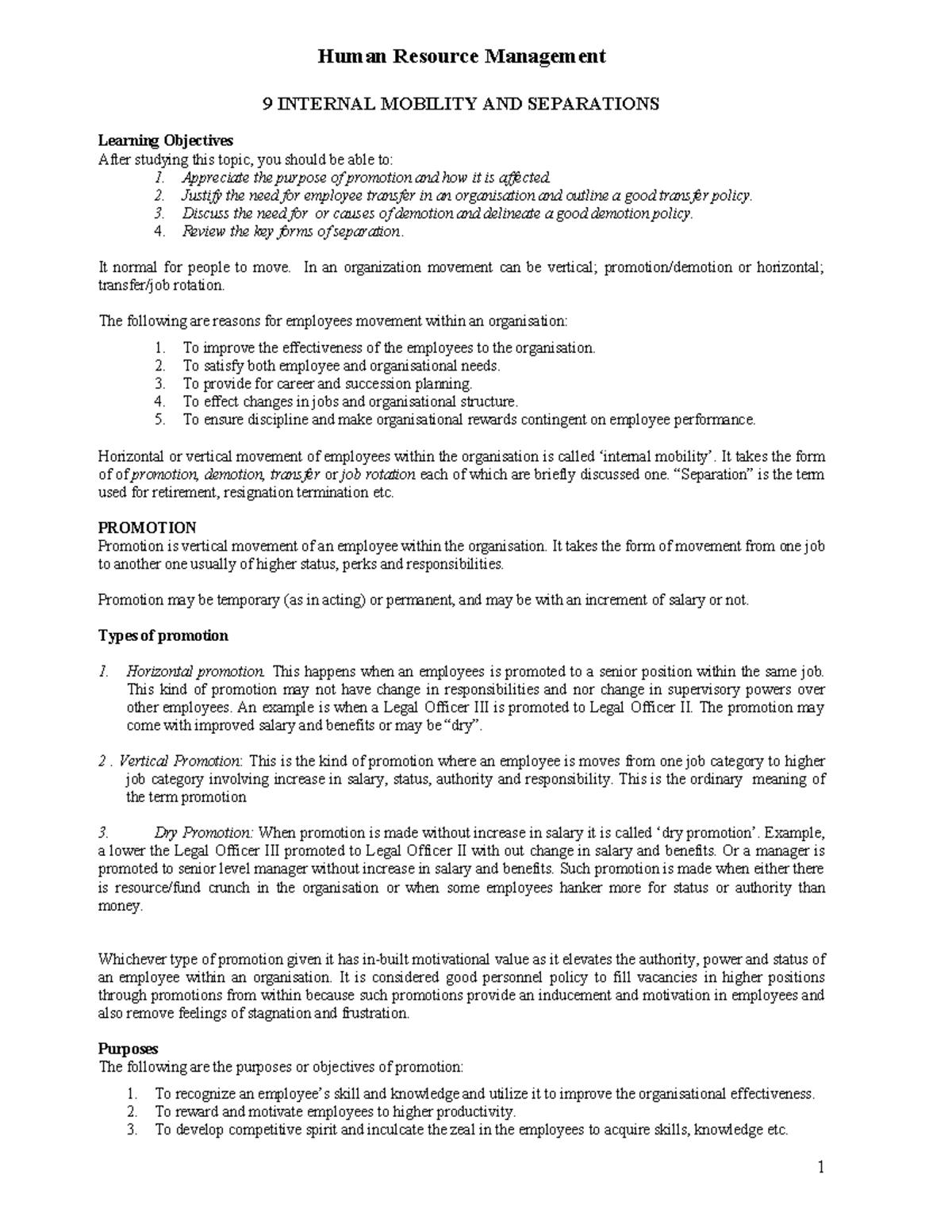 Internal Mobility and Employee Separations: Overview and Policies - Studocu