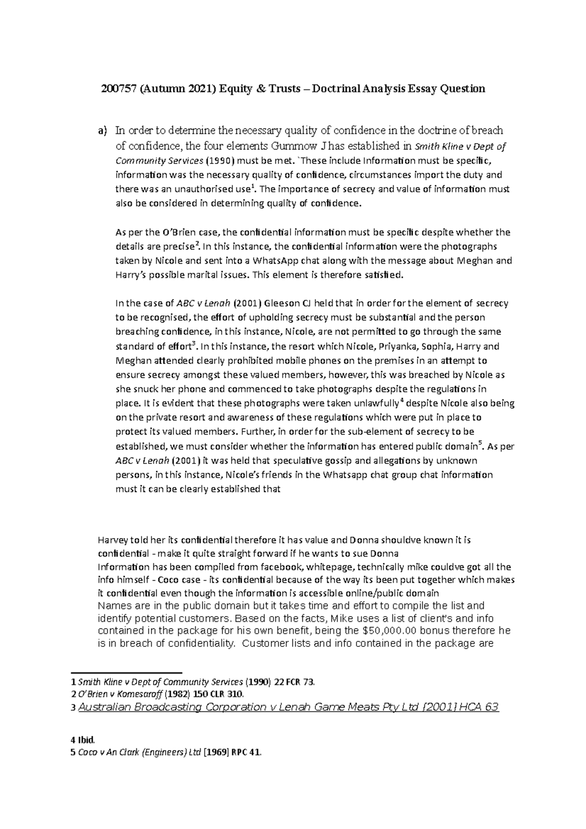Assessment 1 Doctrinal Essay 2021 Question - 200757 (Autumn 2021 ...