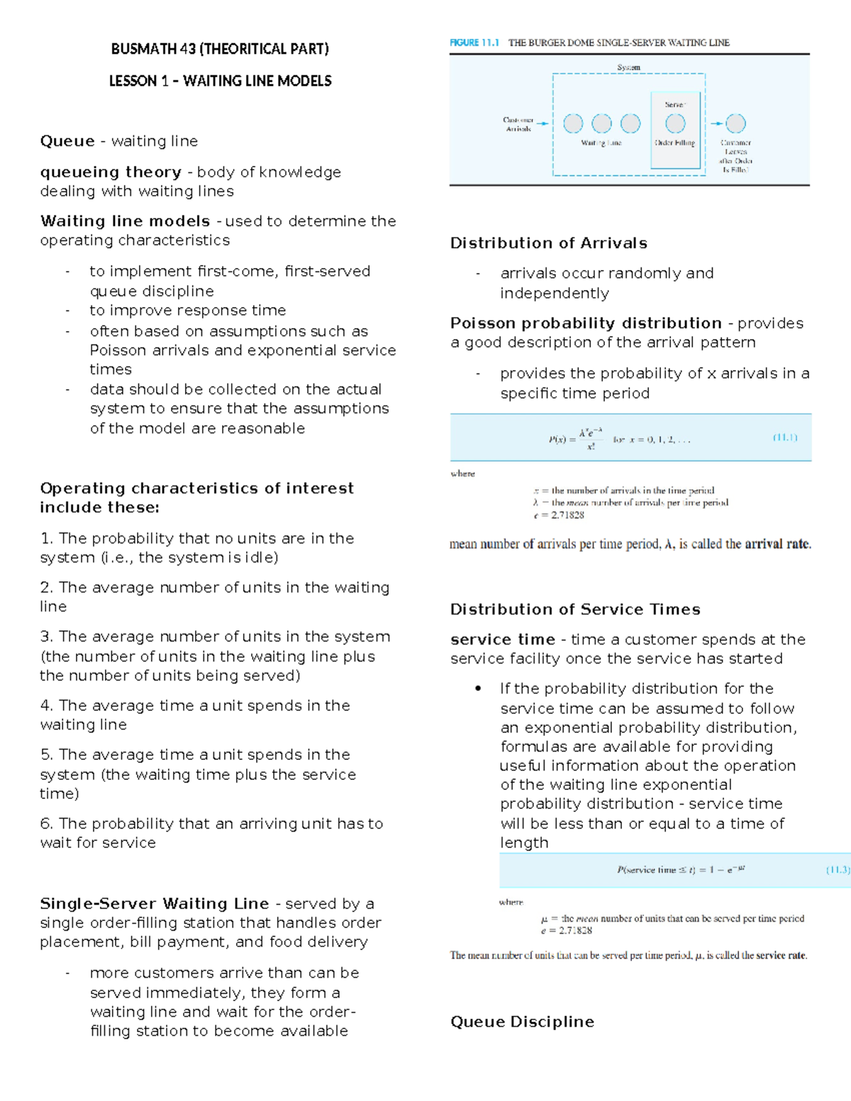 BM43 - Lesson on Waiting Line Models and Queueing Theory - Studocu