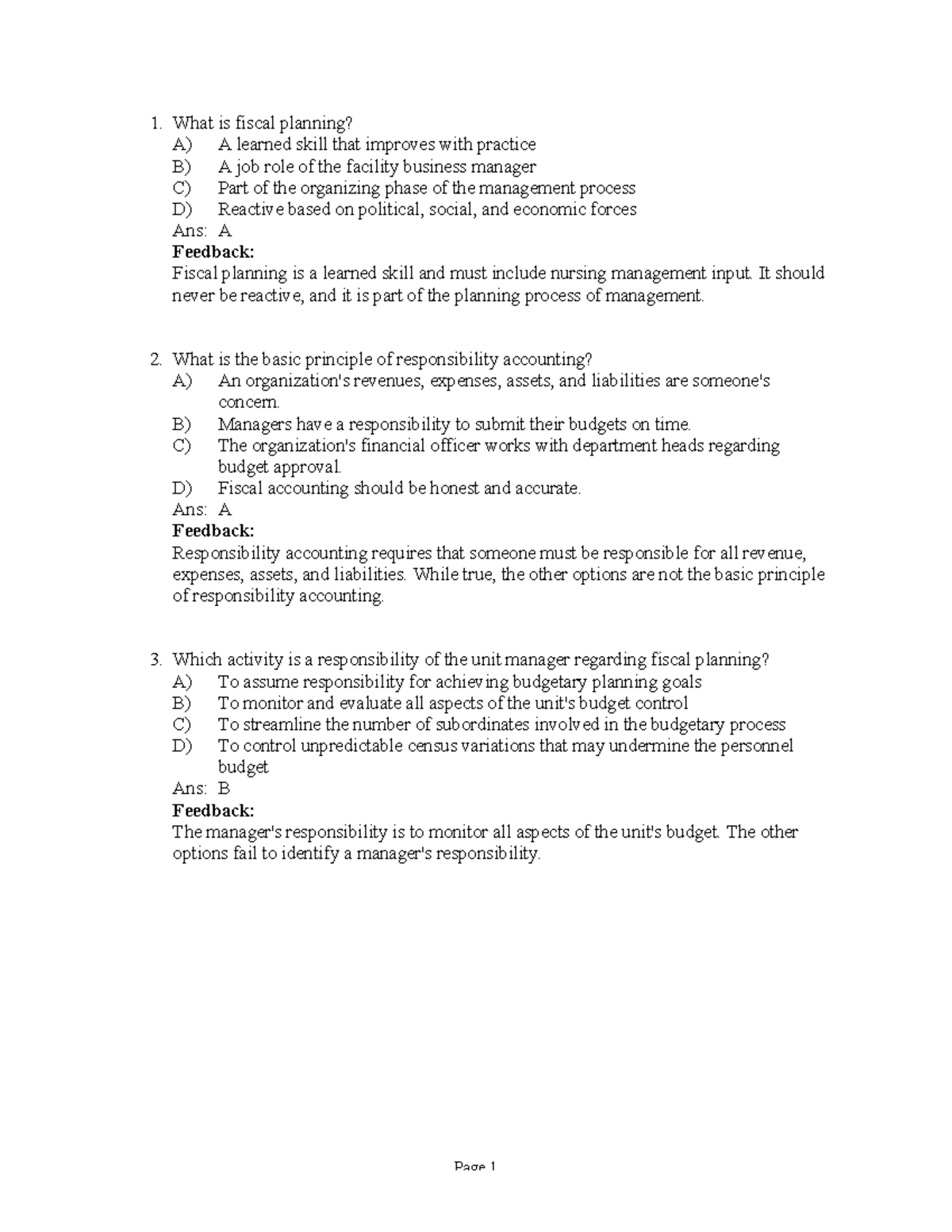Chapter 10 - Fiscal Planning Practice Questions and Answers - Studocu