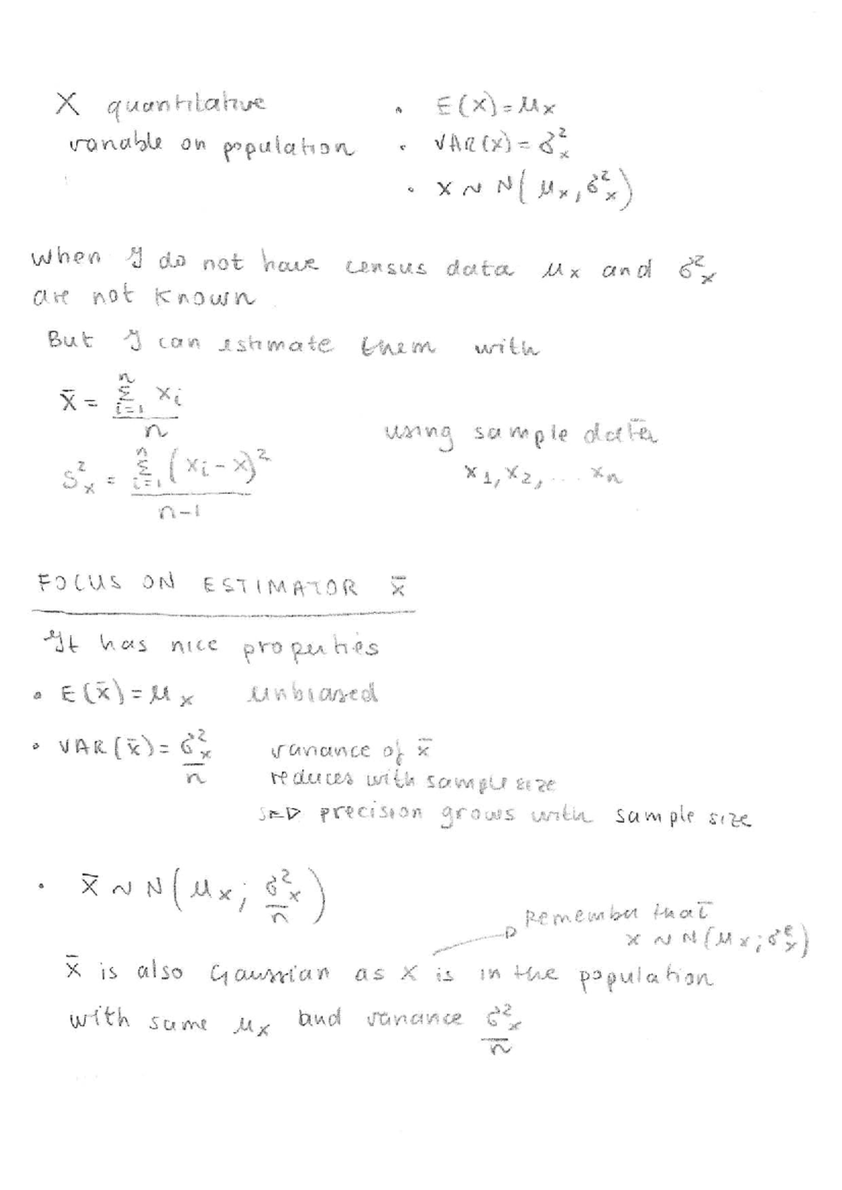 Note on Point Estimation - Class Notes for X Quantitative E - Studocu