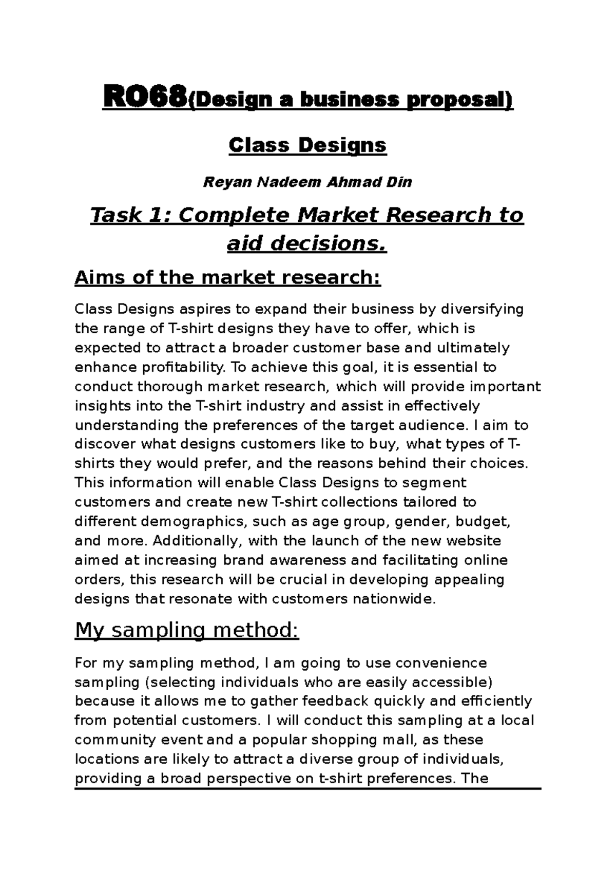 Market Research Proposal for Class Designs: Insights and Strategies ...