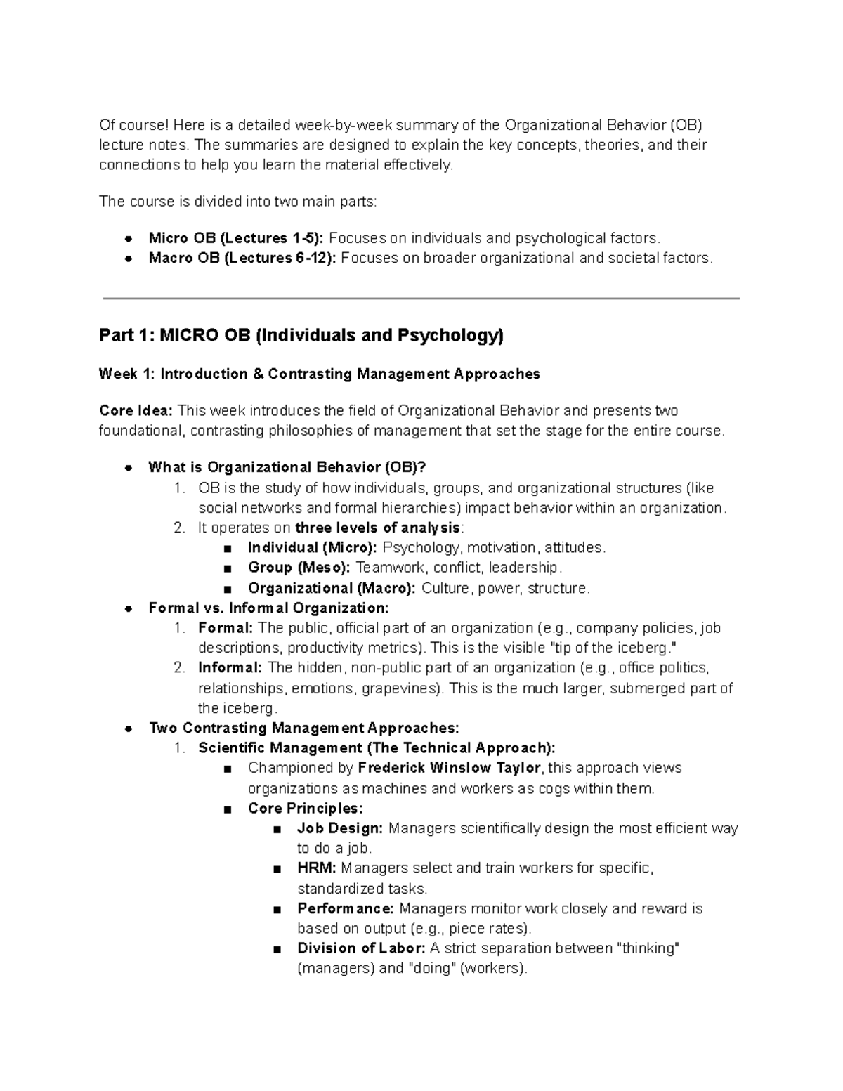 Organizational Behavior (OB) Lecture Notes Summary: Key Concepts ...