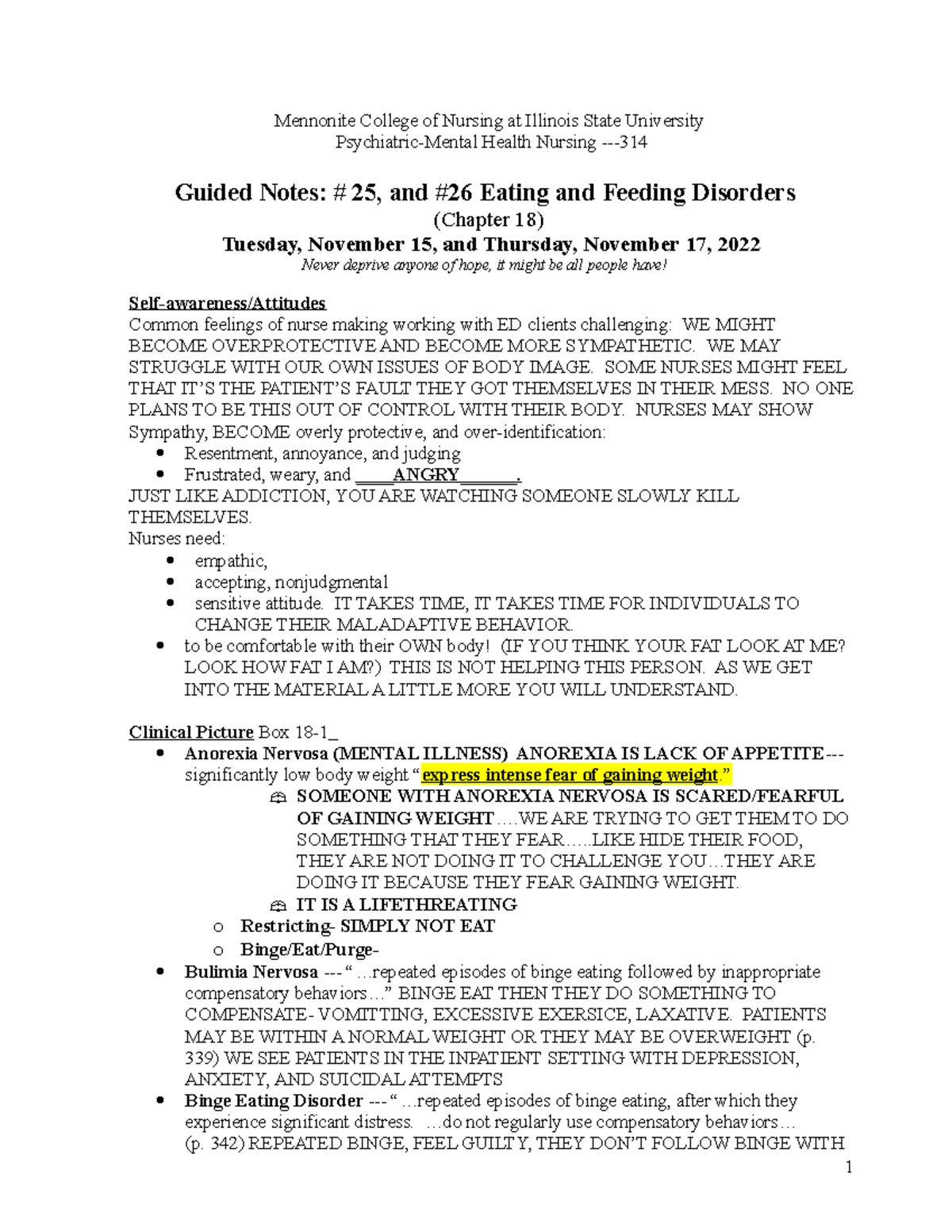 Guided Notes on Eating and Feeding Disorders - Psych-Mental Health ...