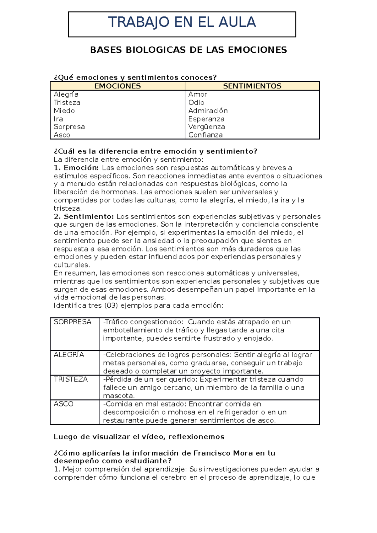 Trabajo - Apuntes - BASES BIOLOGICAS DE LAS EMOCIONES ¿Qué emociones y ...
