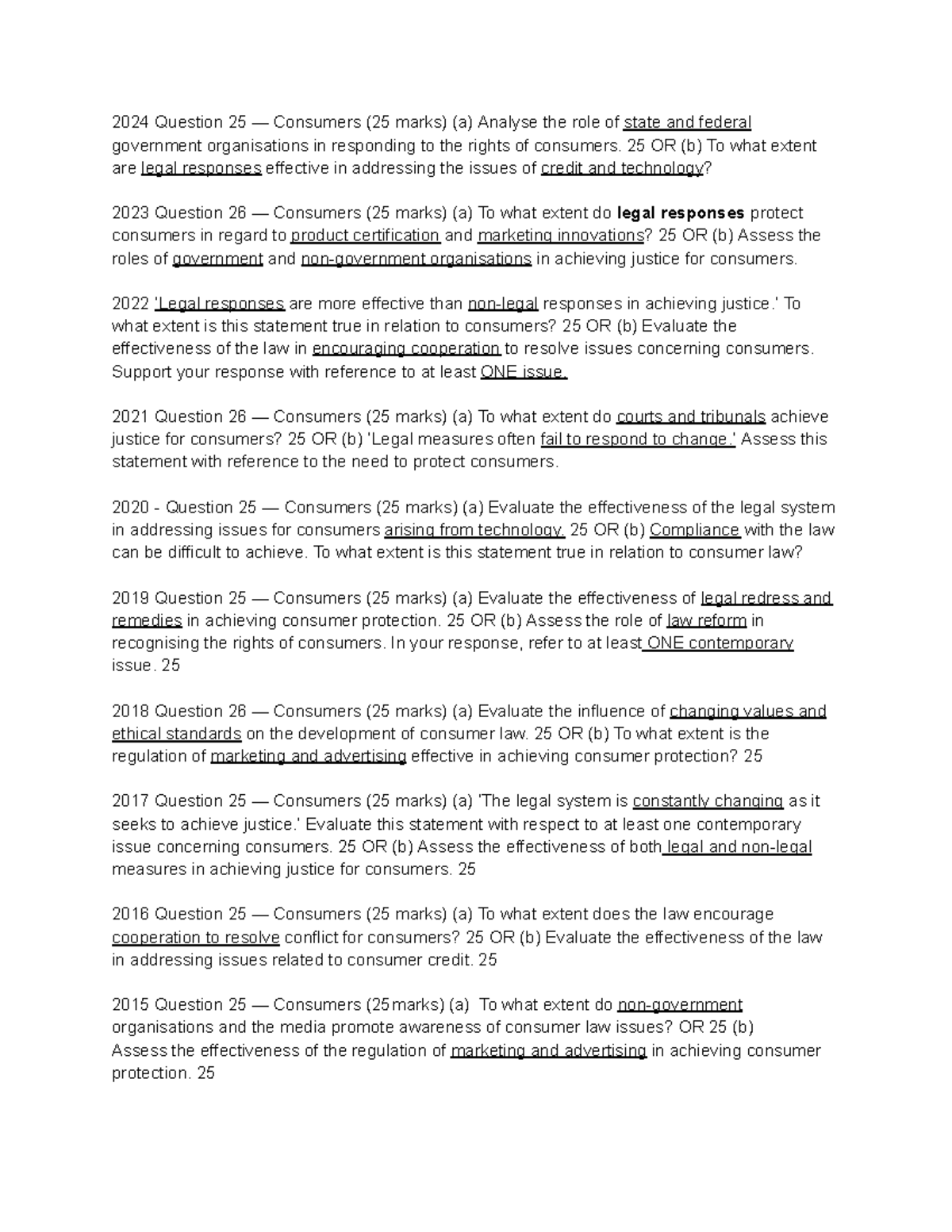 HSC Legal Studies 2024: Consumer Rights & Legal Responses Scaffolds ...