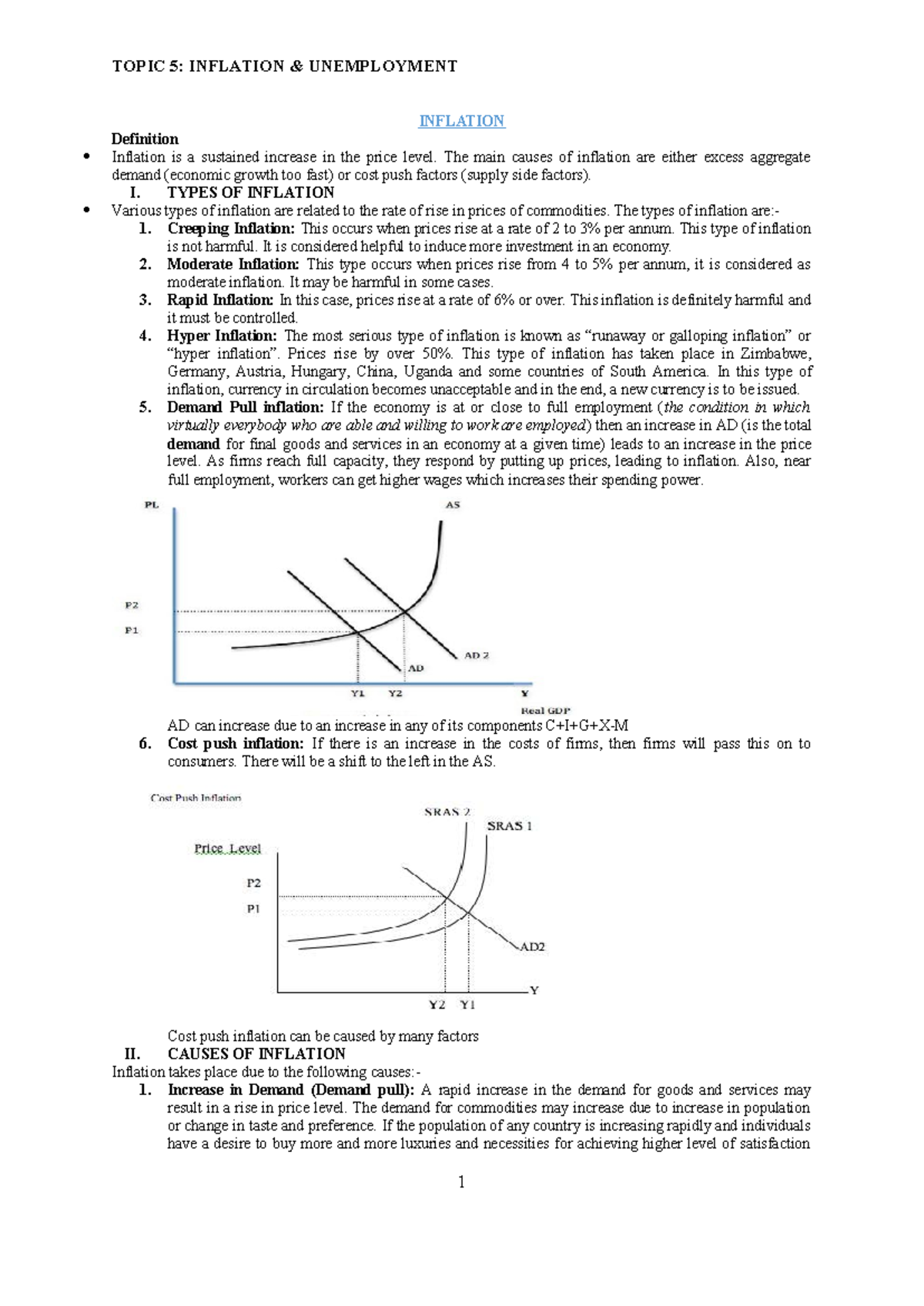 Topic 5 Inflation AND Unemployment - INFLATION Definition Inflation is ...
