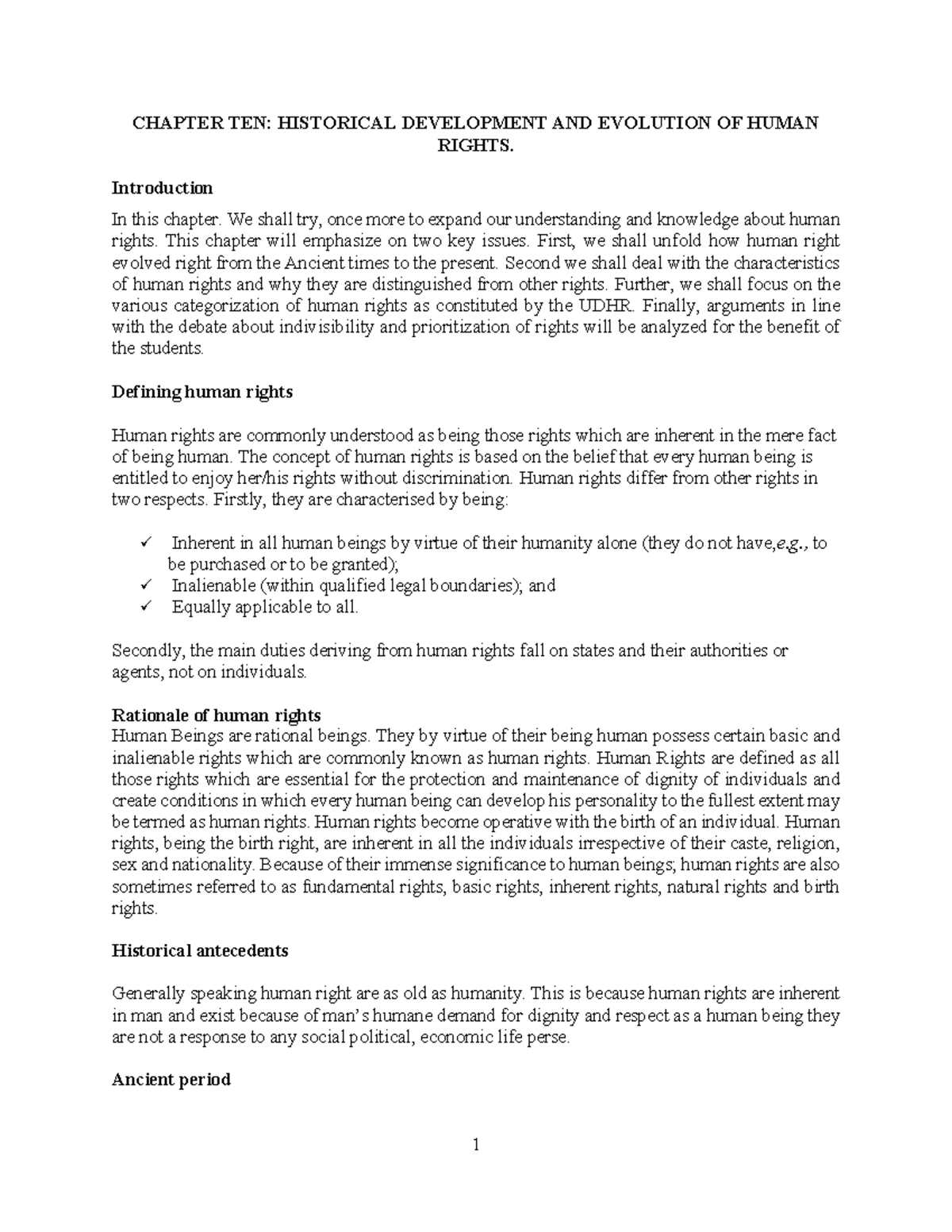 Chapter 9 Historical Development OF Human Rights - CHAPTER TEN ...