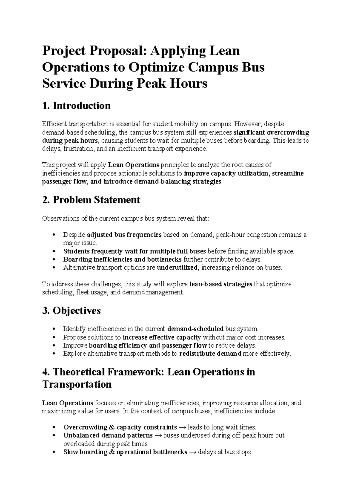 Project Proposal: Lean Ops for Optimizing Campus Bus Service - Studocu