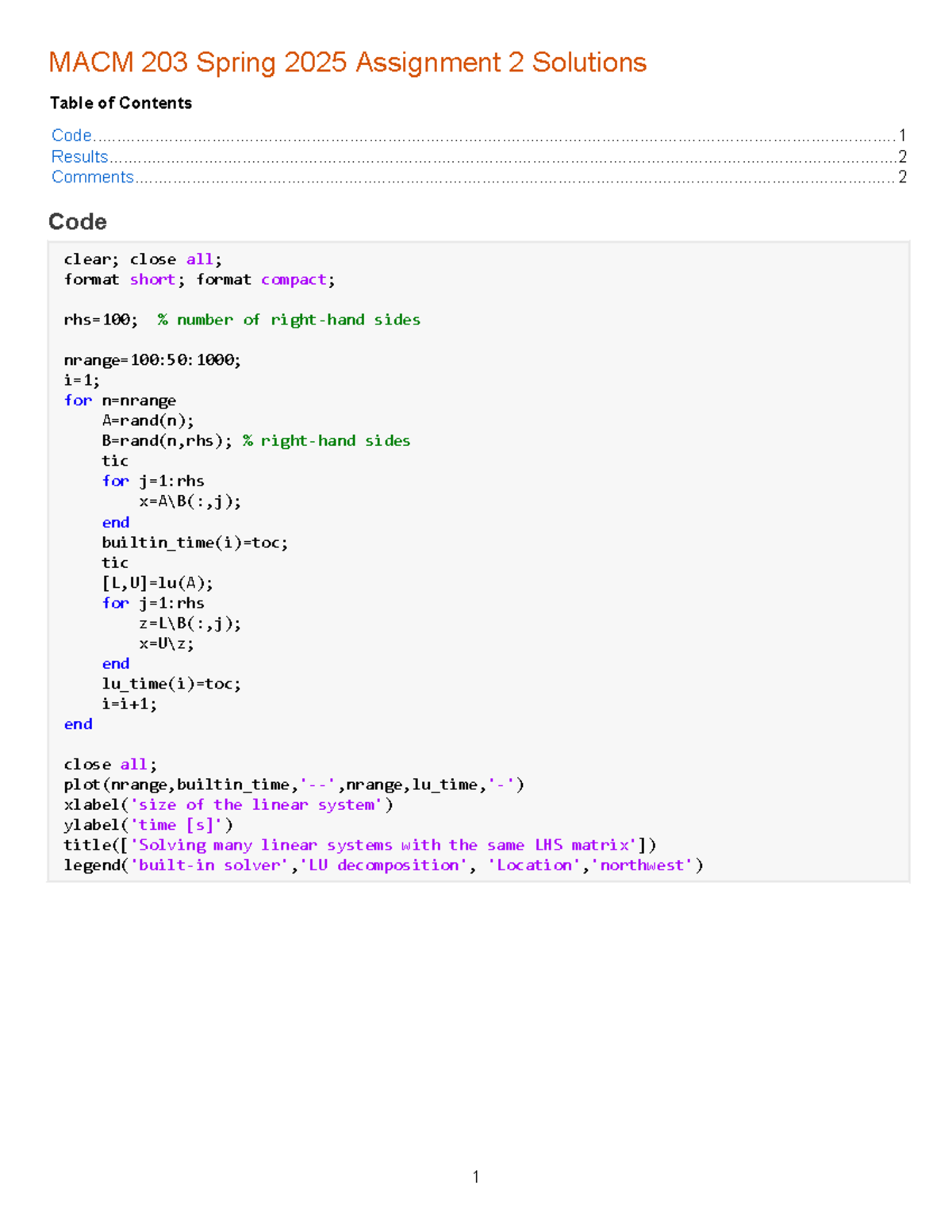 MACM 203 Spring 2025 Assignment 2 Solutions Overview and Code - Studocu