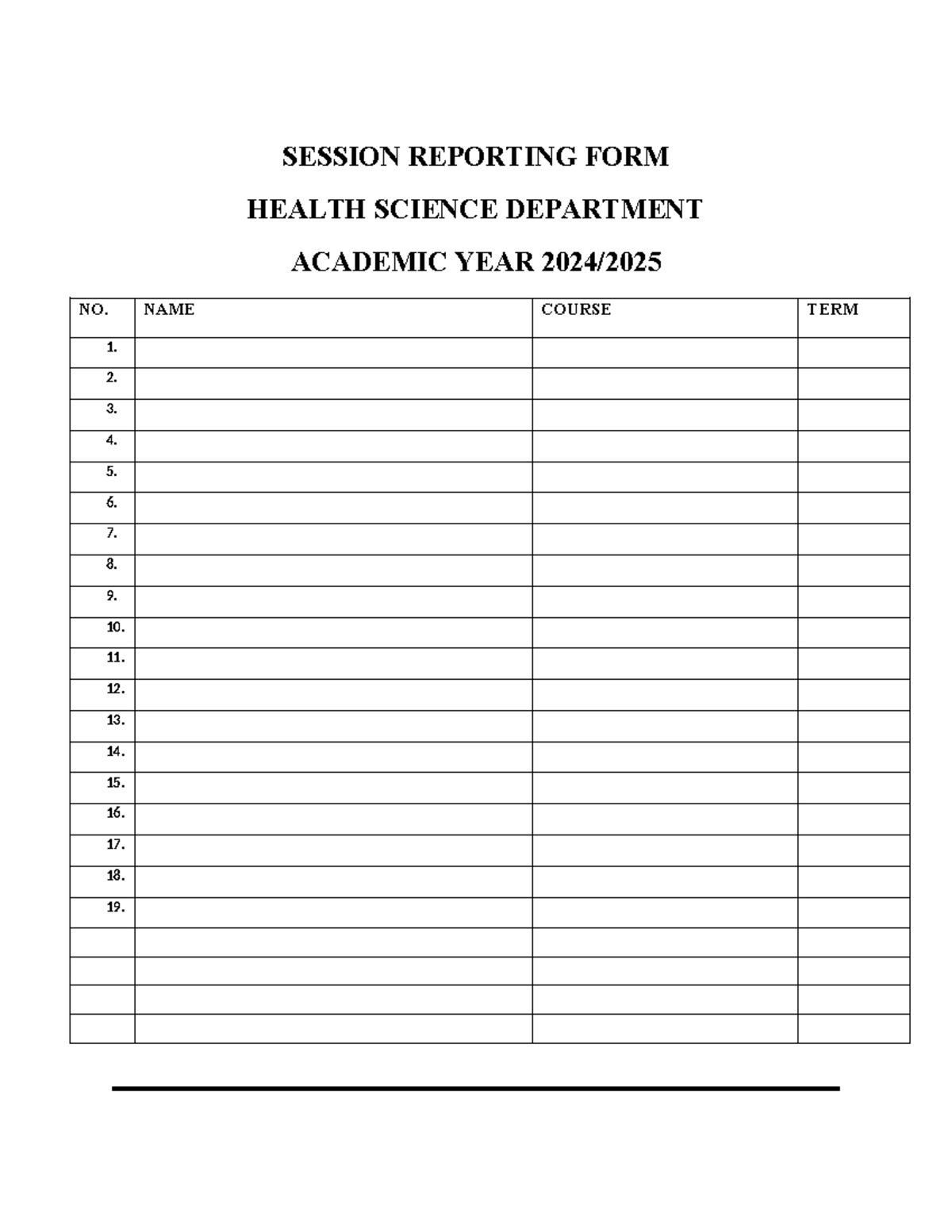 Session Reporting FORM - Business Managment - SESSION REPORTING FORM ...