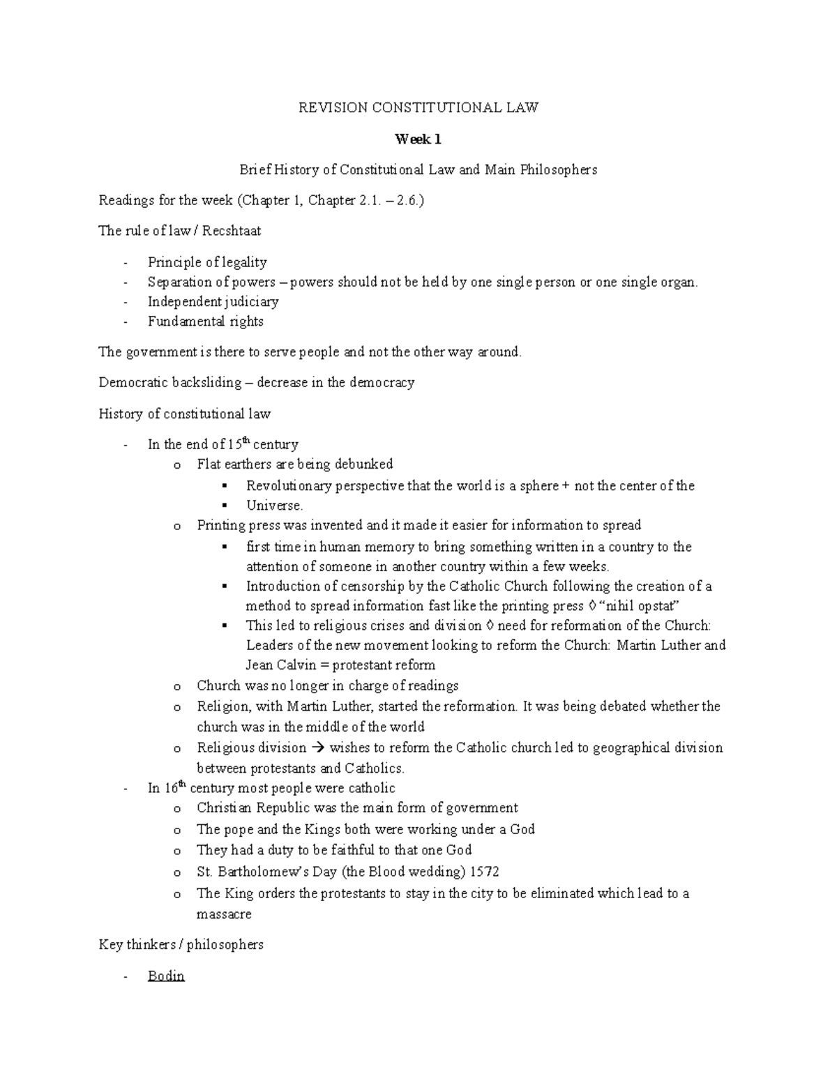 Revision Constitutional Law (LAW 101): Week 1 Overview of Key ...