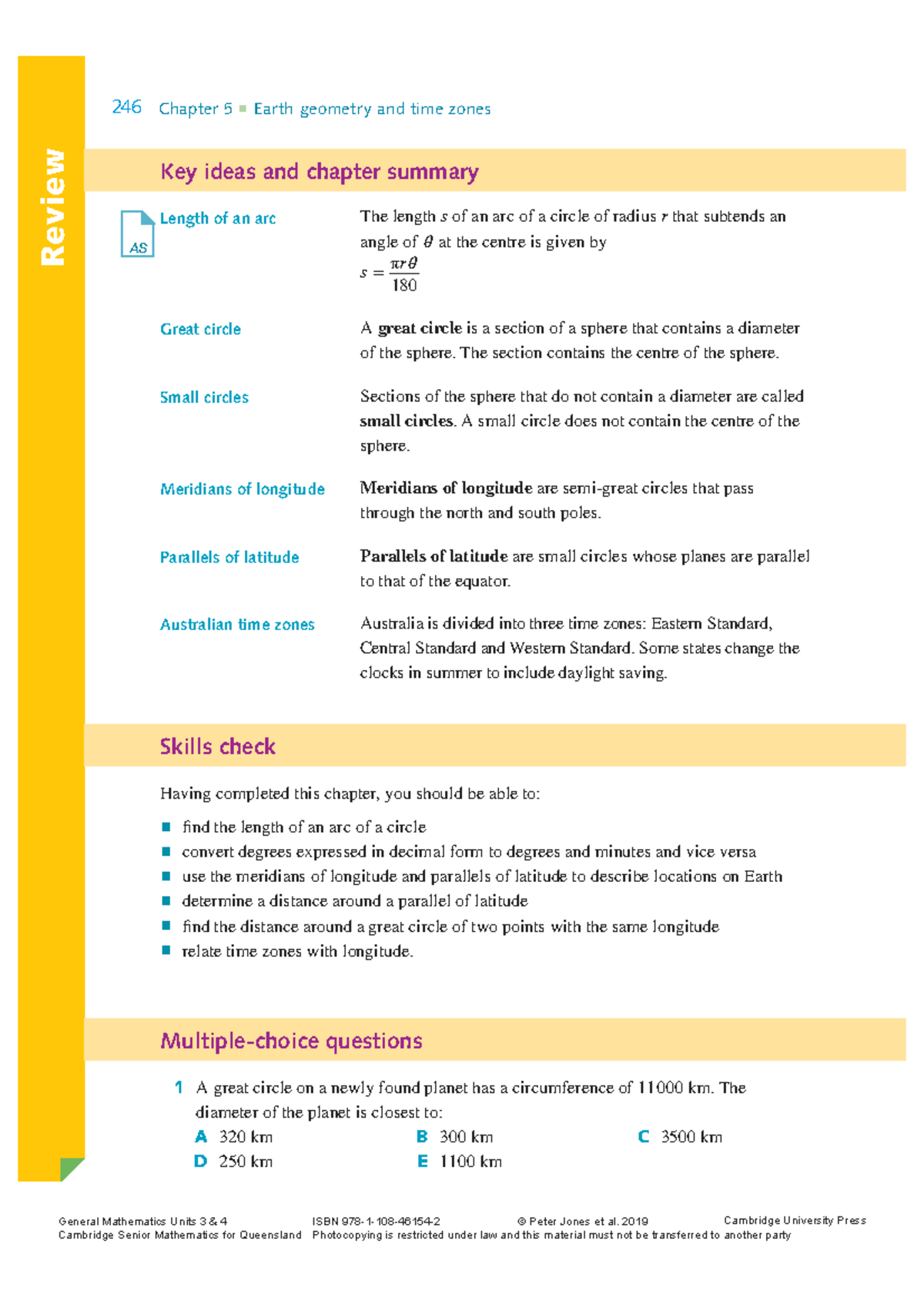 Cambridge General Maths 246: Chapter 5 Summary on Earth Geometry & Time ...