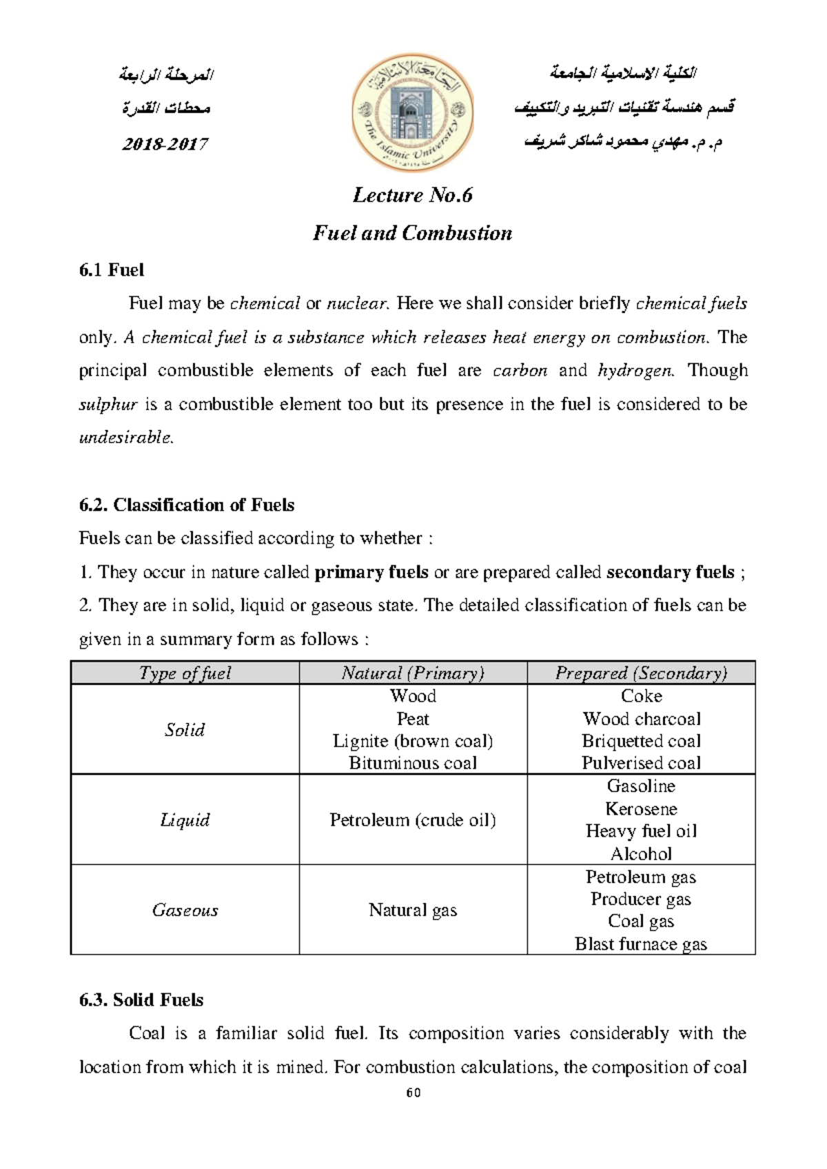 Fuels and Combustion 7102 - Lecture Notes and Key Concepts - Studocu