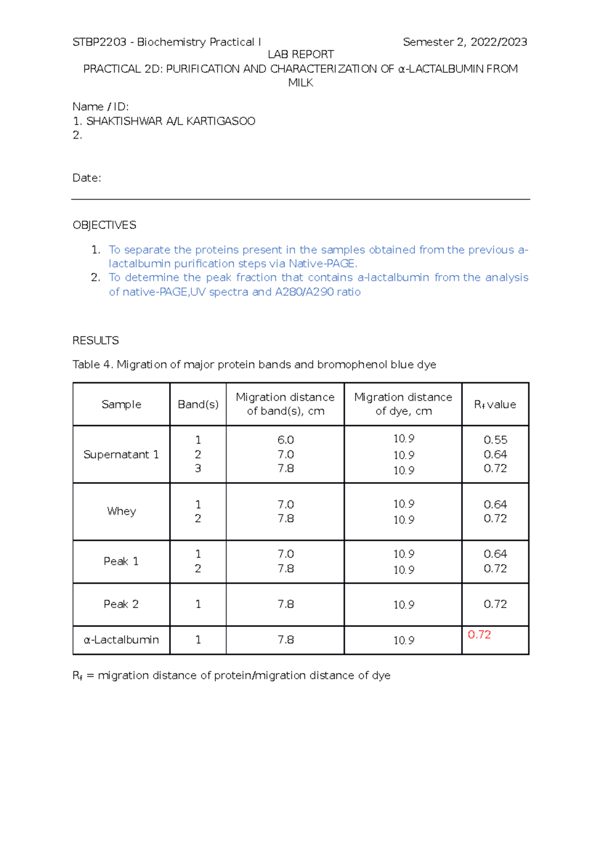 Kumpulan 7 LAB Report: Purification of α-Lactalbumin from Milk - Studocu