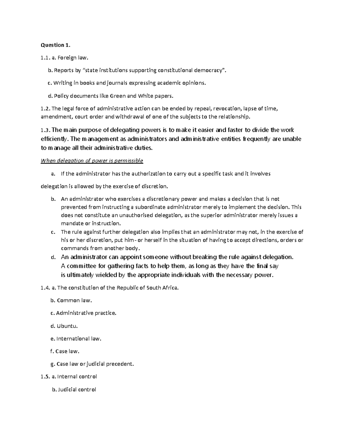 ADL2601 ADMINISTRATIVE LAW FINAL EXAM STUDY NOTES - Studocu