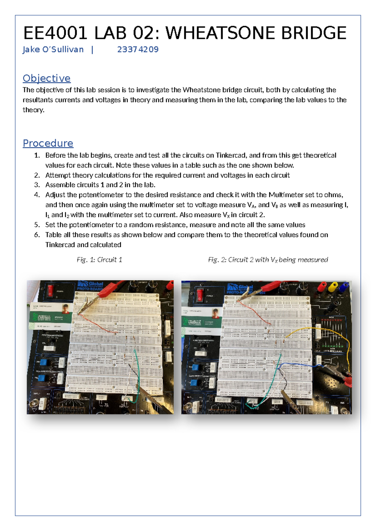 EE4001 LAB 02 Report: Analyzing Wheatstone Bridge Results by Jake O ...