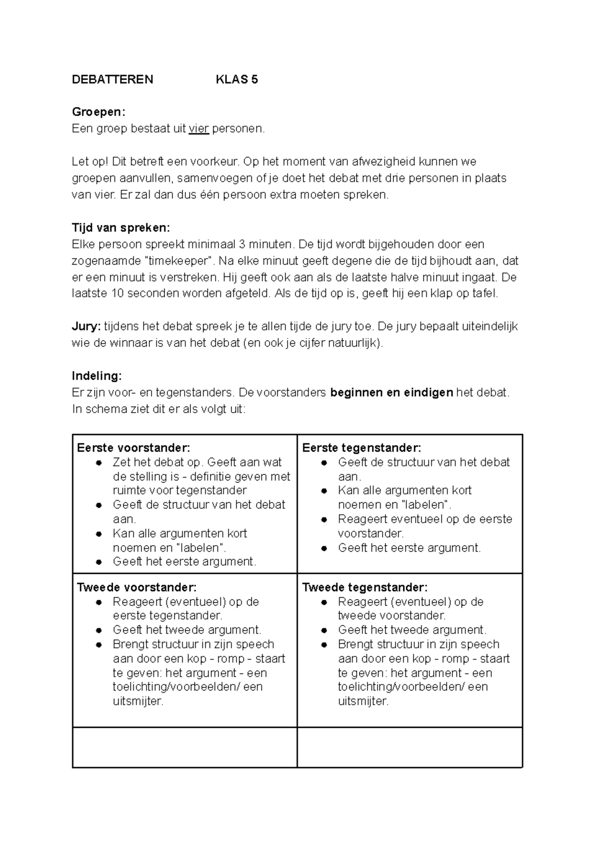 Debatteren KLAS 5: Structuur en Voorbereiding voor Debatdag - Studeersnel