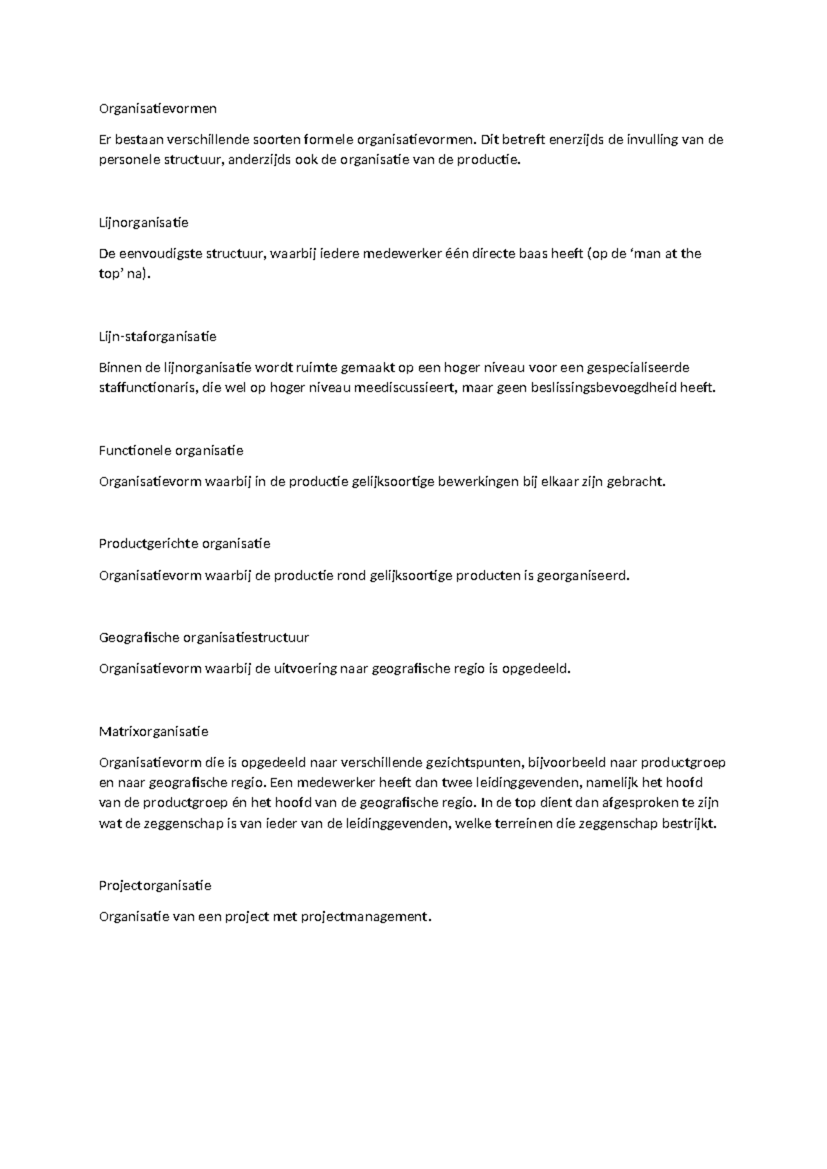 Bedrijfskunde: Overzicht van Organisatiestructuren en Types - Studeersnel