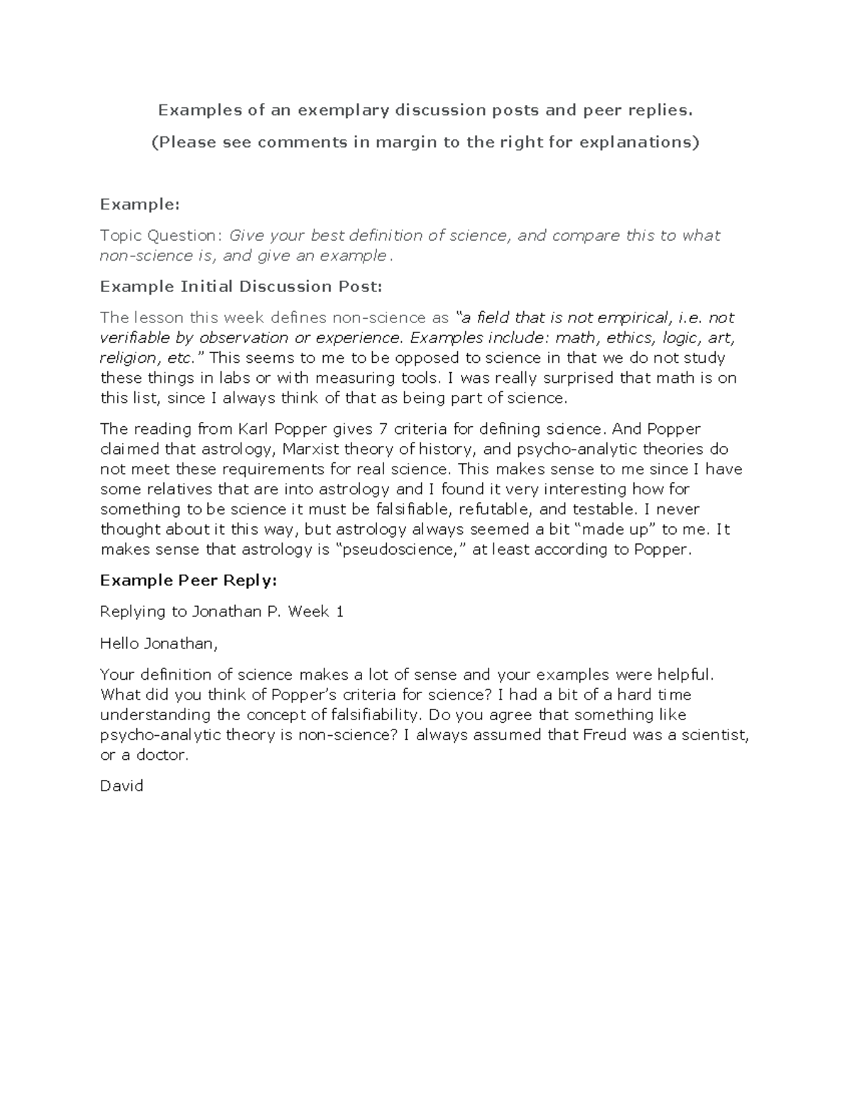 Discussion Post Examples & Peer Replies - Homework - Studocu