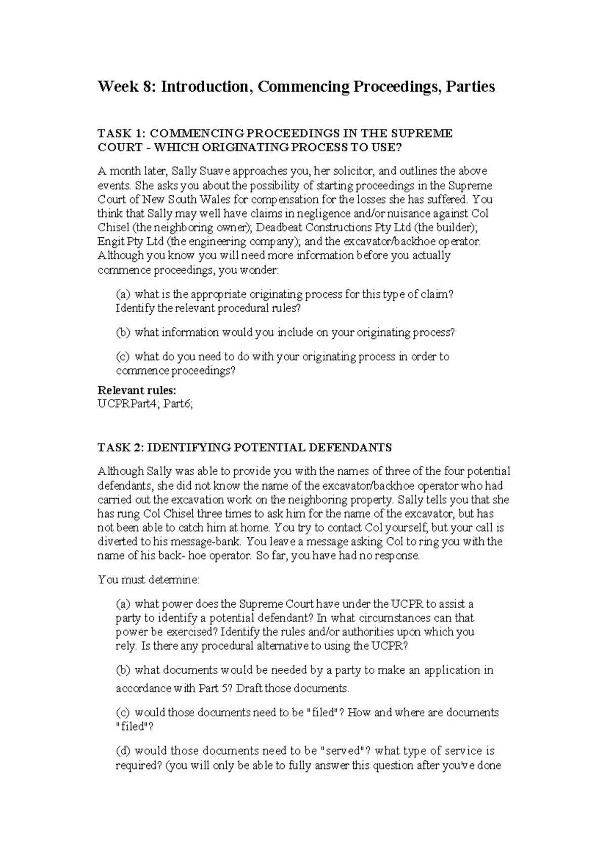 Week 8: Commencing Proceedings & Identifying Defendants in Supreme ...