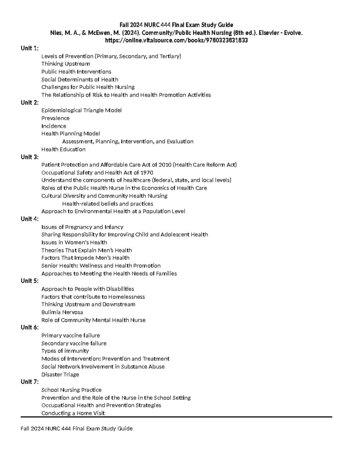 Fall 2024 NURC Final Exam Study Guide: Comprehensive Overview of Public ...