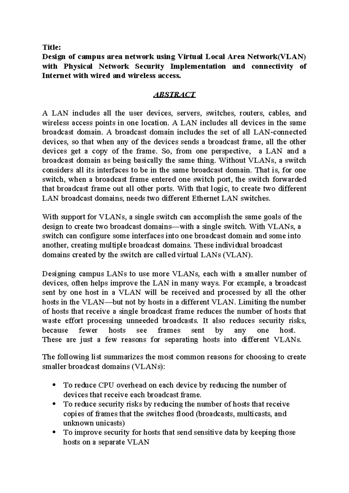 Design OF Campus AREA Network Using VLAN WITH Connectivity OF Internet ...