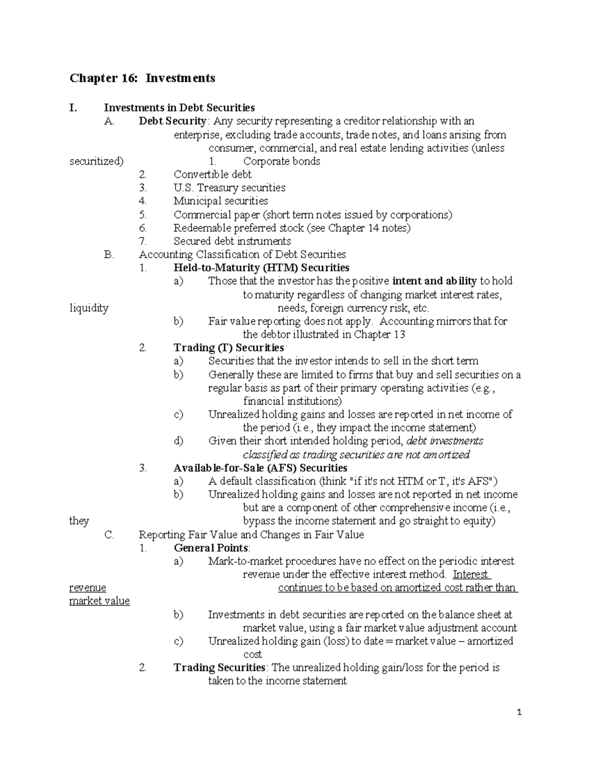 AC 307 Class Notes: Chapter 16 - Investments in Debt Securities - Studocu