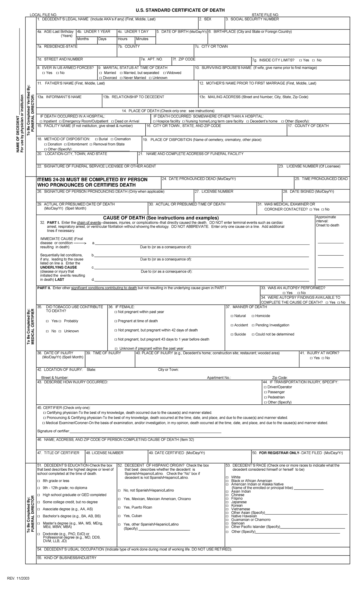 U.S. Standard Certificate of Death - Course Work 11-03 Final Exam - Studocu