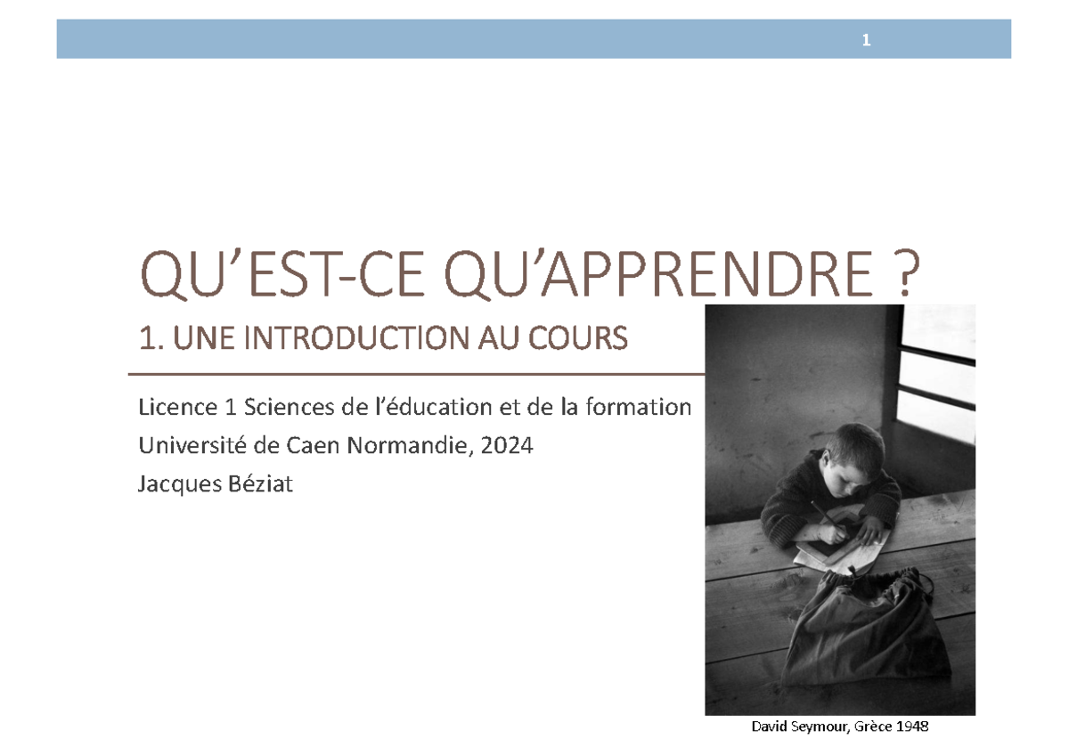 Introduction au Cours de Sciences de la Formation - Licence 1 - Studocu