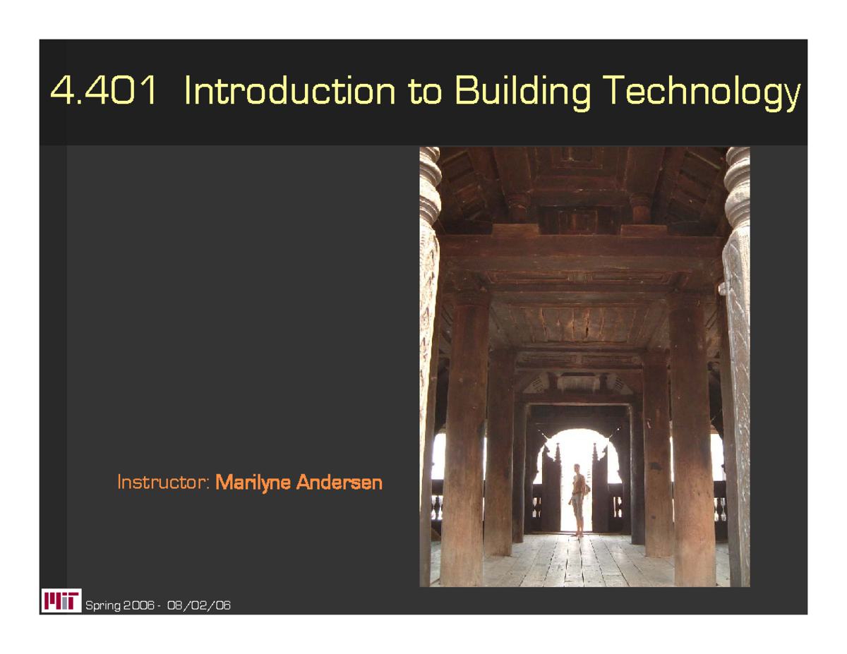 introduction lesson 1 - 4 Introduction to Building Technology Spring ...