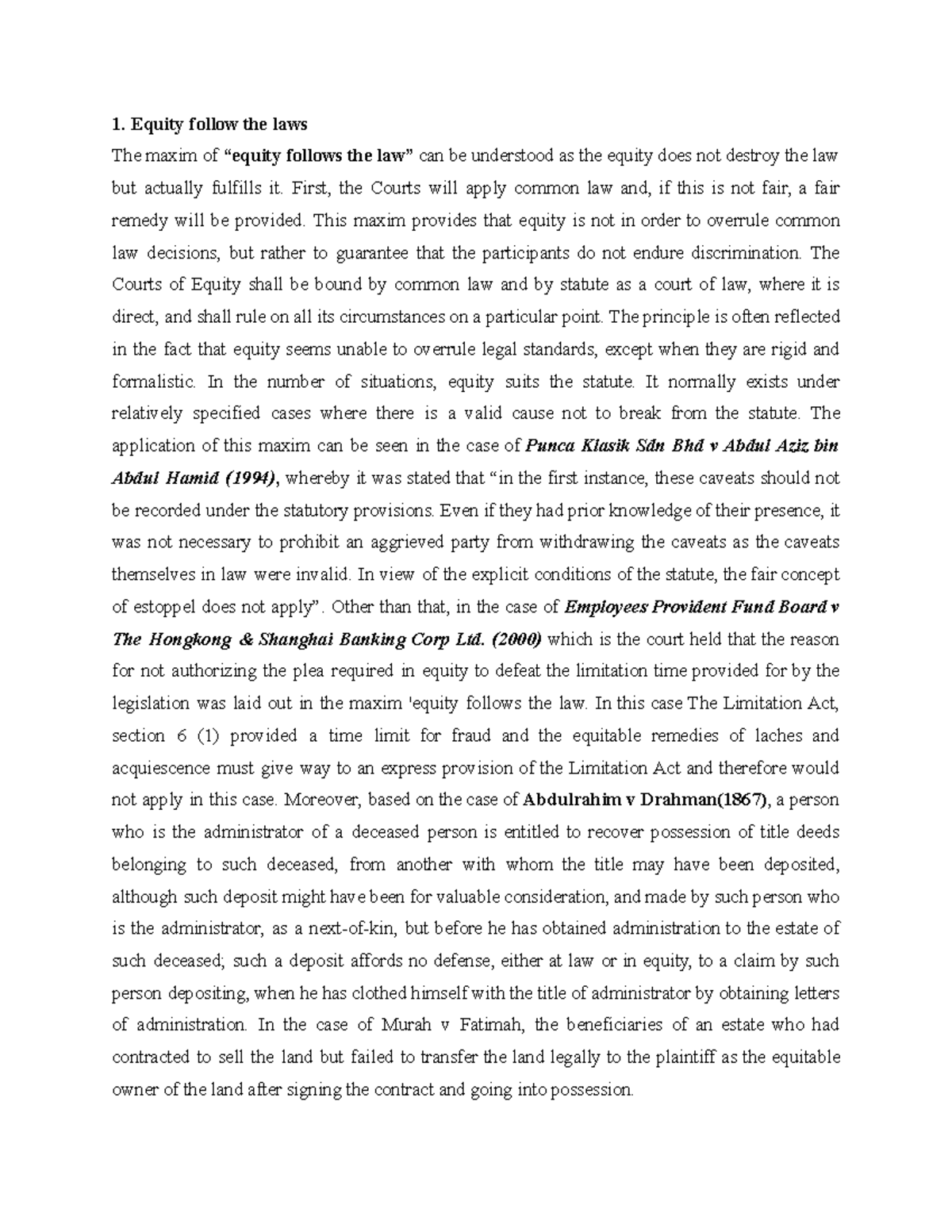 EQT Revision: Key Concepts and Maxims in Equity Law for Study - Studocu