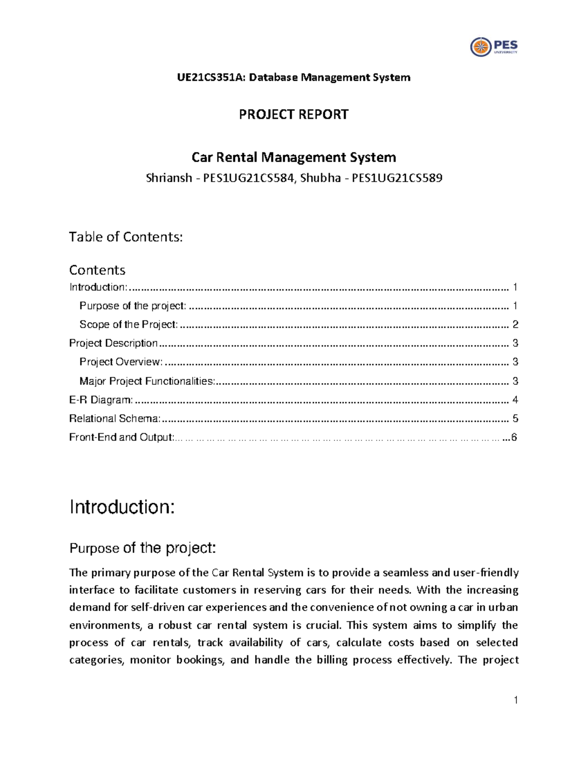 UE21CS351A: Project Report on Car Rental Management System - Studocu