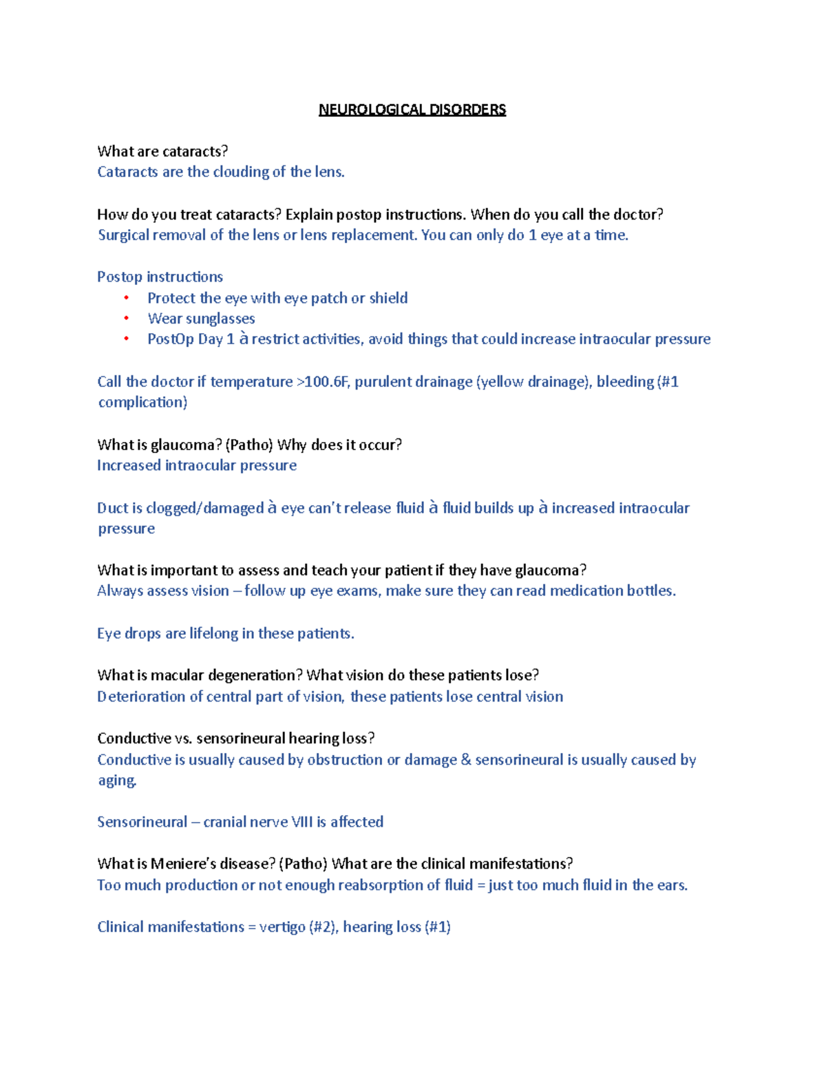 Med Surg Exam #3 Review Notes: Neurological & Cardiovascular Disorders ...